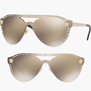 ✨Brand New Versace Medusa 60mm Crystal Shield Sunglasses – Gold Lenses ✨